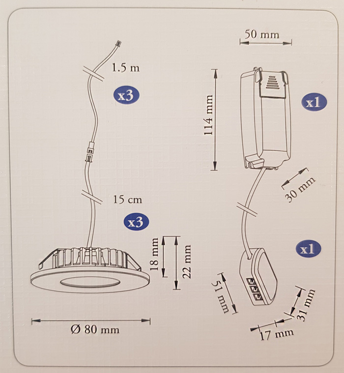 kit-led-MD-315-malmbergs-9974377-einbauspots-led-weiss-dimmbar-80mm-230v-rund-einbauspots-sehr-flach-22mm 3er Set LED Einbau Spots dimmbar weiß ultra slim IP44 13W MD-315 Kit LED Malmbergs