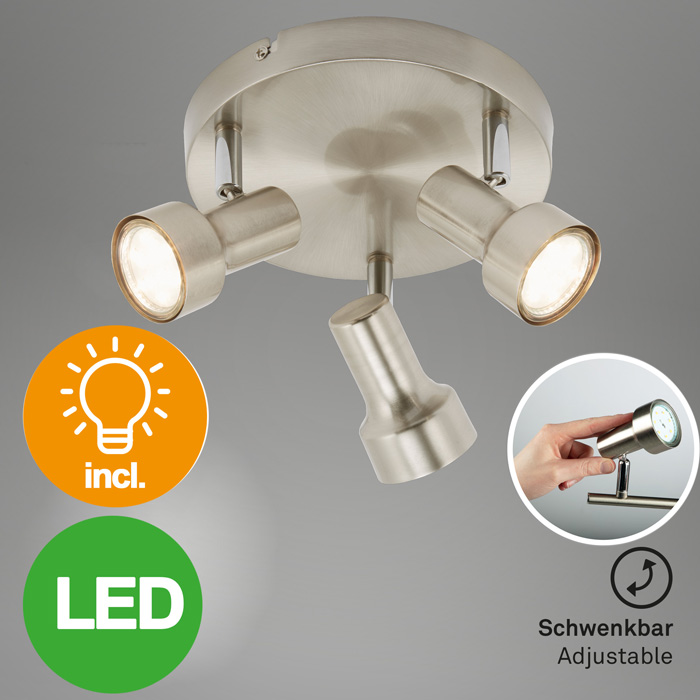 2843-032R-briloner-rondell-Deckenstrahler-rund-SUB-3flg-Rondell-nickel-matt-inkl-GU10-LED-schwenkbar Runder Deckenstrahler SUB 3flg Rondell nickel-matt inkl. GU10 LED schwenkbar 2843-032R Briloner