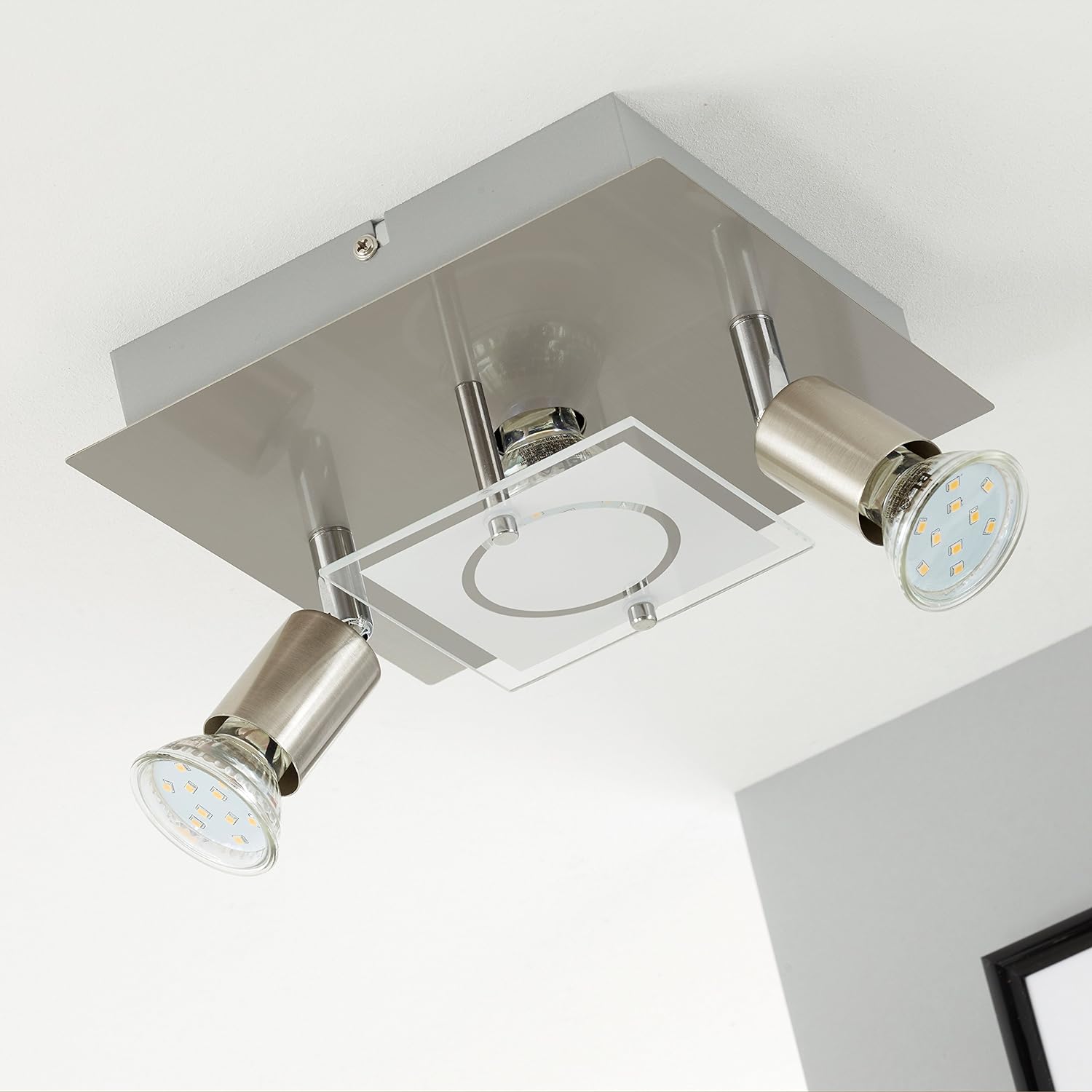 LED Deckenleuchte eckig mit Strahlern START 3flg nickel matt – Stilvolle Beleuchtung für dein Zuhause LED Deckenleuchte eckig mit Strahlern START 3flg nickel matt – Stilvolle Beleuchtung für dein Zuhause