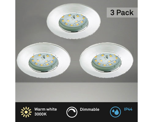 LED Spots Chrom dimmbar IP44 Badezimmer Einbaustrahler 3er Set 5,5W für 60mm Löcher LED Spots Chrom dimmbar IP44 Badezimmer Einbaustrahler 3er Set 5,5W für 60mm Löcher