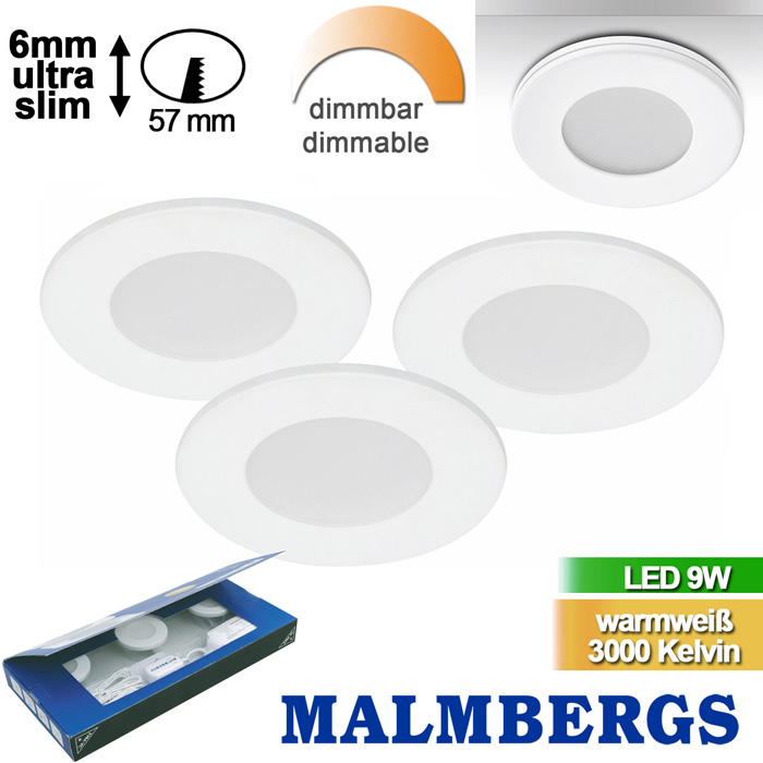md-305-led-kit-weiss-malmbergs-moebel-leuchten-aufputz-magnetisch-ultra-slim-einbauleuchten-schrank-saasil-de 3er Set LED Spots Aufputz Möbelleuchten dimmbar weiß 9W 57mm MD-305 LED Kit Malmbergs