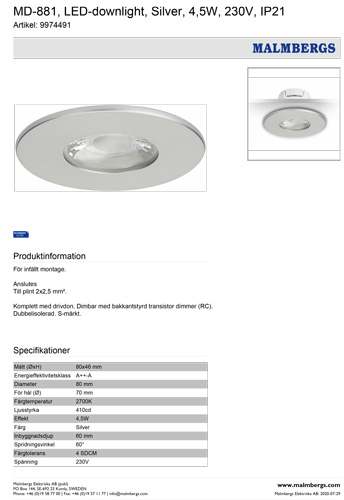 3-led-deckenspot-silber-dimmbar-80mm-warmweiss-flach-ip44-bad-230v-rund-einbauspots-sehr-flach-MD-881-malmbergs-9974491-saasil-de LED Einbauspot silber dimmbar 4,5W 80mm warmweiß IP44 ? Einbaustrahler LED dimmbar Badezimmer ? Spot Decke LED einbauen LED Spots 230V zum dimmen hier günstig