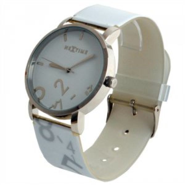 dropped-watch-armbanduhr-6002-46cm-3 Moderne Armbanduhr mit weißen Armband, weißen Ziffernblatt, silbernen Ziffern