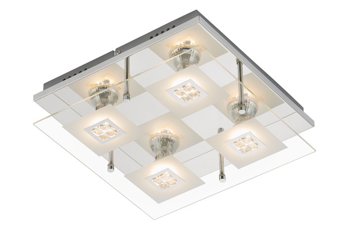 3195-048-briloner-Eckige-LED-Deckenlampe-Chrom-mit-Glas-Glitzer-inkl-GU10-LED Briloner 3195-048 Eckige LED Deckenlampe Chrom mit Glas Glitzer inkl GU10 LED