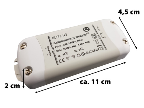 led-trafo-keine-mindestlast-15w-12v-led-transformator-flach-led-driver-abmessungen-saasil LED Trafo 15W, 12V DC, inkl. 6-fach Verteiler, LED Konverter 220-240V von Selv LED Driver Treiber ohne Mindestlast LED Transformator Ersatzteile günstig kaufen