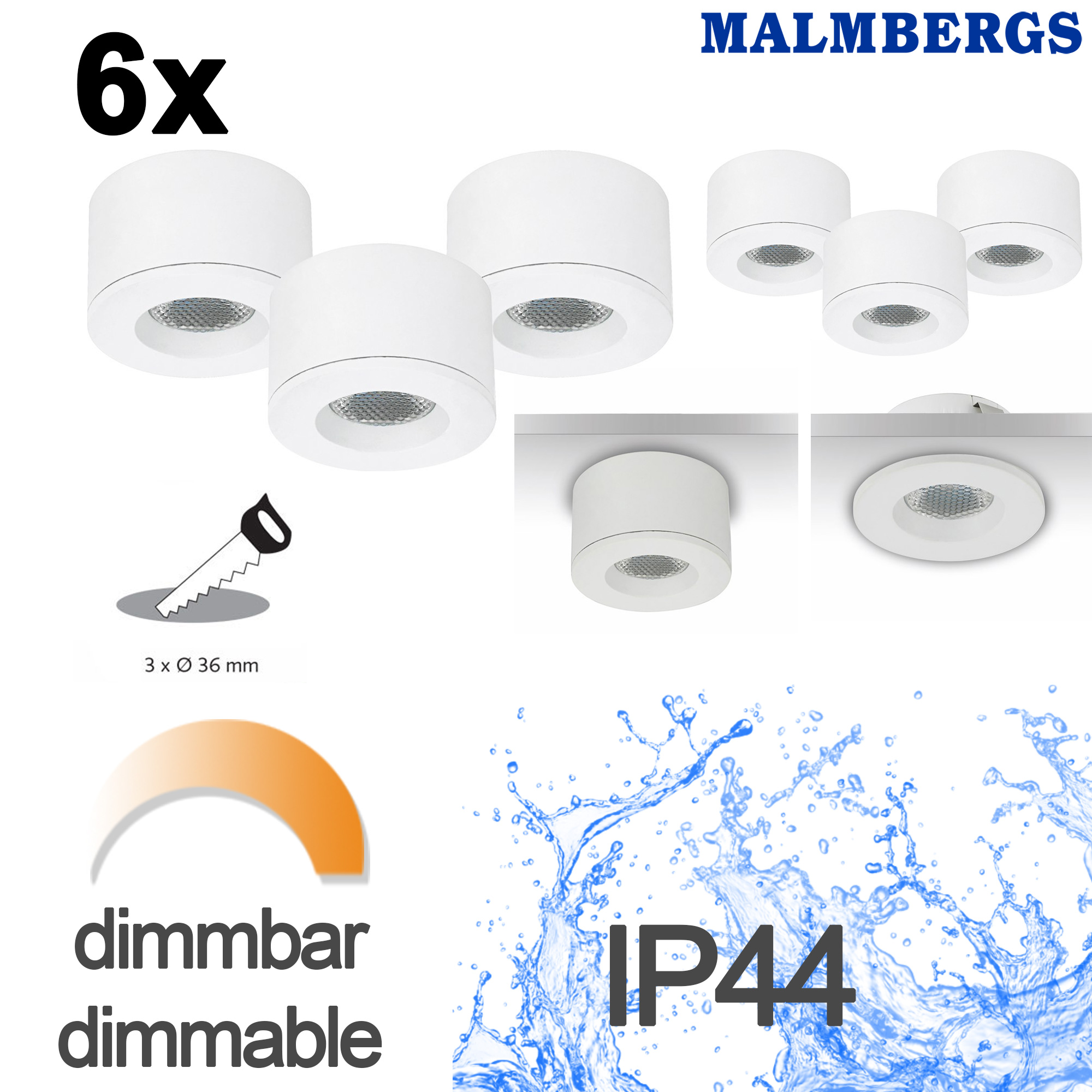 Malmbergs MD-29 LED Kit weiß 6er Set LED Spots Einbau & Aufbau dimmbar IP44 36mm – Stilvolle Beleuchtung für dein Zuhause Malmbergs MD-29 LED Kit weiß 6er Set LED Spots Einbau & Aufbau dimmbar IP44 36mm – Stilvolle Beleuchtung für dein Zuhause