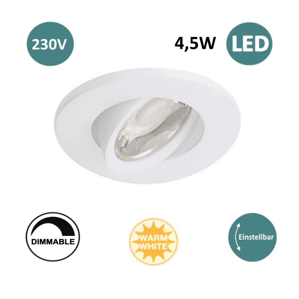 led-downlight-4-5w-einbauleuchte-malmbergs-9974488-saasil-einbaustrahler LED Einbauspot weiß dimmbar schwenkbar 4,5W 85mm MD-880 – Stilvolle Beleuchtung für dein Zuhause