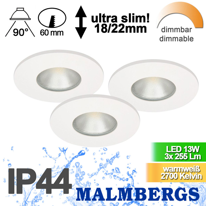 5-einbauspots-led-weiss-dimmbar-80mm-230v-rund-einbauspots-sehr-flach-22mm-MD-315-malmbergs-9974377-saasil-deDuseMnmeE9Biv 3er Set LED Einbau Spots dimmbar weiß ultra slim IP44 13W MD-315 Kit LED Malmbergs
