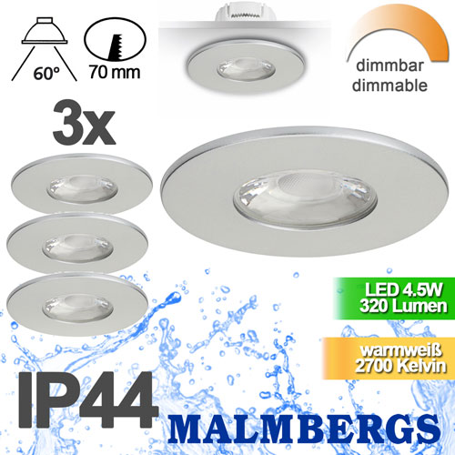 3er-set-led-deckenspot-silber-dimmbar-80mm-warmweiss-flach-ip44-bad-230v-rund-einbauspots-sehr-flach-MD-881-malmbergs-9974491-saasil-de LED Einbauspot silber dimmbar 4,5W 70mm warmweiß IP44 ? Einbaustrahler LED dimmbar Badezimmer ? Spot Decke LED einbauen LED Spots 230V zum dimmen hier günstig