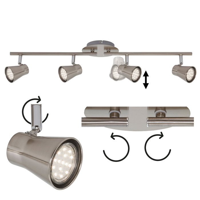 2914-042-briloner-LED-deckenstrahler-4flg-70cm-silber-matt LED Strahlerleiste 4flg nickel-matt schwenkbar inkl GU10 FOUR Briloner 2914-042