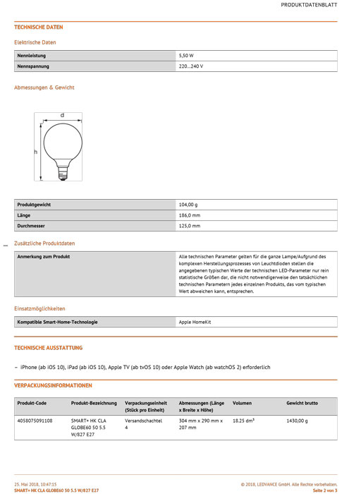 6-OSRAM-SMART-LED-E27-5-5Watt-2700Kelvin-650Lumen Osram Smart+ Filament Globe E27 5.5W stufenlos dimmbar für Apple HomeKit ? Smart Home Set Birne Leuchtmittel dimmbar Bluetooth ?