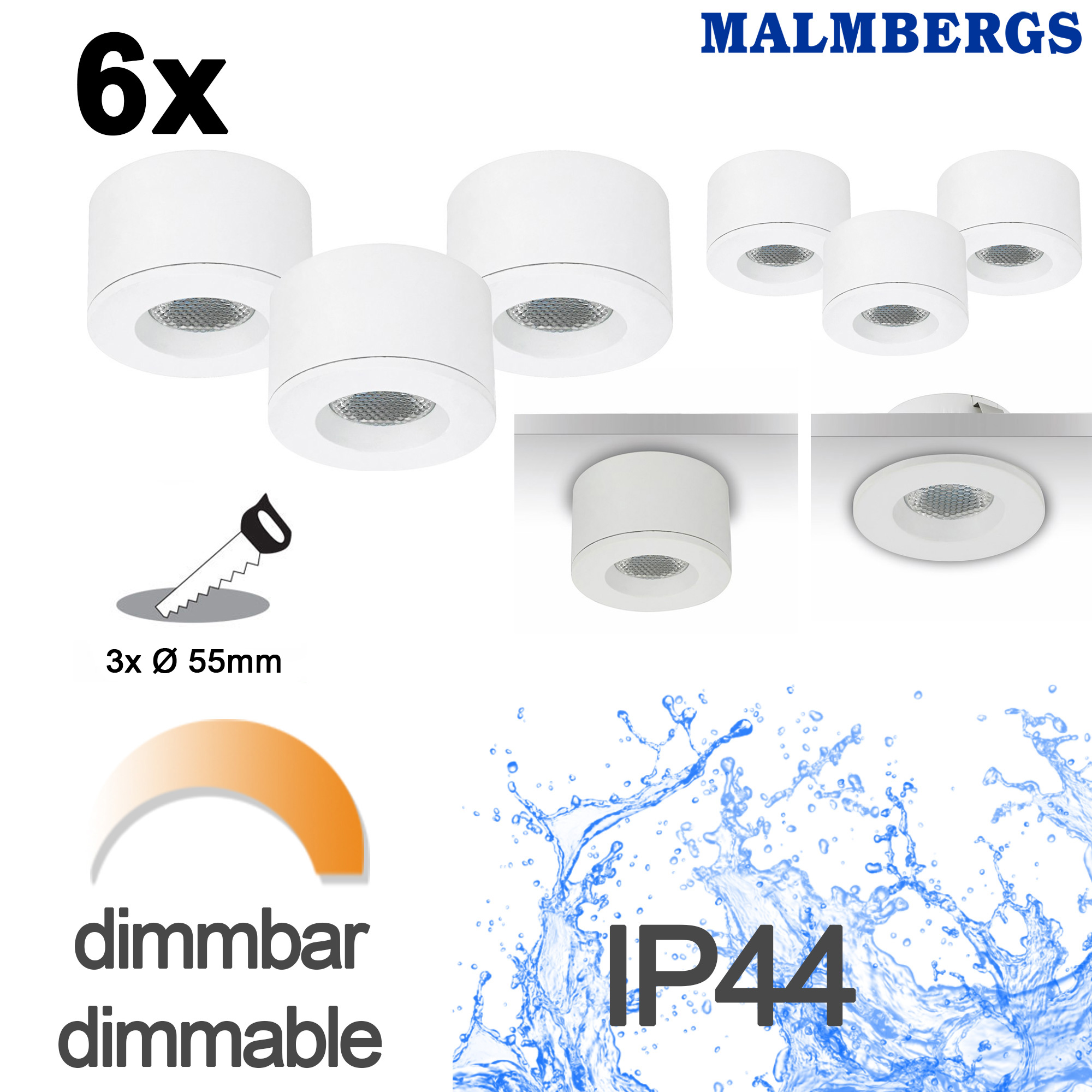 6er Set LED Spots Einbau & Aufbau dimmbar weiß IP44 55mm MD-31 – Stilvolle Beleuchtung für dein Zuhause 6er Set LED Spots Einbau & Aufbau dimmbar weiß IP44 55mm MD-31 – Stilvolle Beleuchtung für dein Zuhause