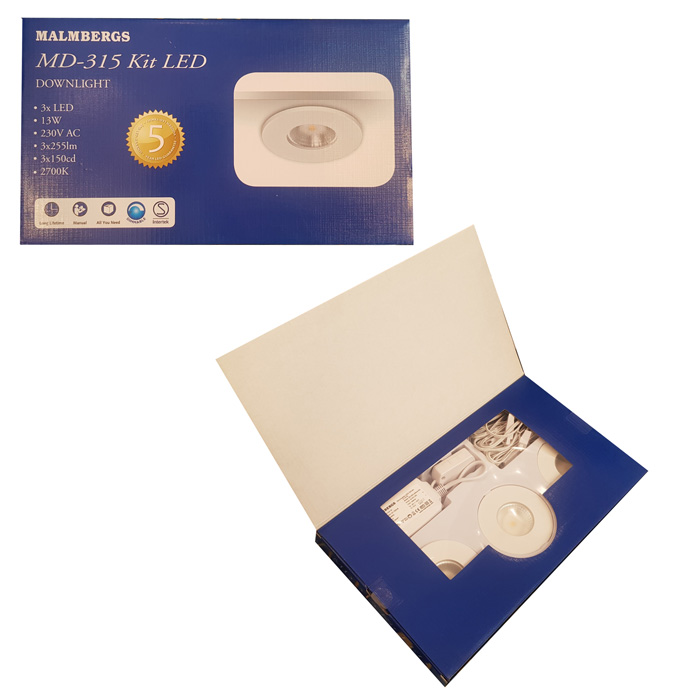 MD-315-malmbergs-9974377-einbauspots-led-weiss-dimmbar-80mm-230v-rund-einbauspots-sehr-flach-22mm 3er Set LED Einbau Spots dimmbar weiß ultra slim IP44 13W MD-315 Kit LED Malmbergs