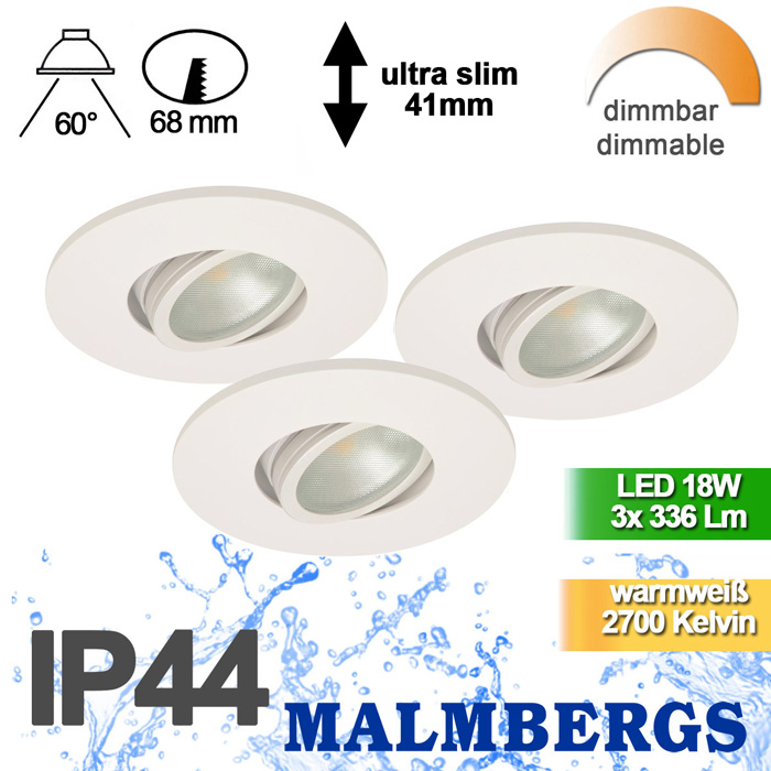 md-350-led-kit-led-spots-dimmbar-schwenkbar-silber-matt-ip44-3er-set-led-spots-malmbergers-9974370 3er Set LED Spots dimmbar weiß schwenkbar 18W IP44 MD-350 LED Kit Malmbergs