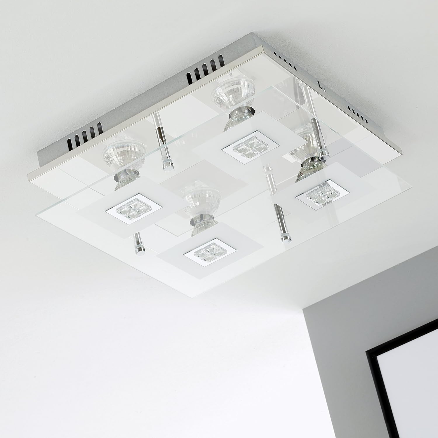 Eckige LED Deckenlampe Chrom mit Glas Glitzer inkl GU10 LED – Stilvolle Beleuchtung für dein Zuhause Eckige LED Deckenlampe Chrom mit Glas Glitzer inkl GU10 LED – Stilvolle Beleuchtung für dein Zuhause