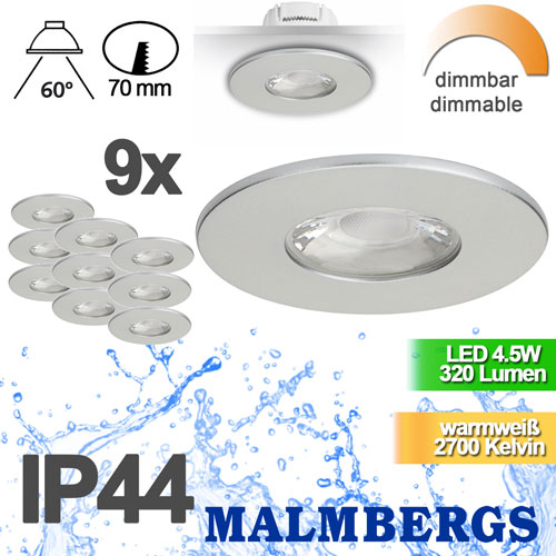 9er-set-led-deckenspot-silber-dimmbar-80mm-warmweiss-flach-ip44-bad-230v-rund-einbauspots-sehr-flach-MD-881-malmbergs-9974491-saasil-de 9x LED Einbauspot silber dimmbar 4,5W 70mm warmweiß IP44 ? 9er Set Einbaustrahler LED dimmbar Badezimmer ? Spot Decke LED einbauen LED Spots 230V zum dimmen