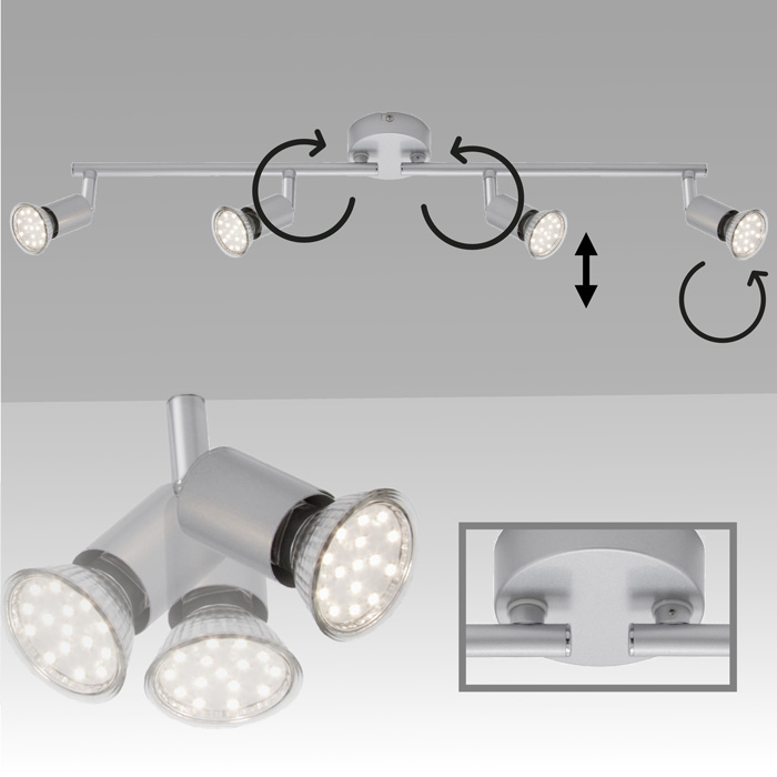 2906-044-briloner-LEDDeckenstrahler4flg-silber-inkl-GU10-LED-schwenkbar LED Deckenstrahler 4flg silber inkl. GU10 3W schwenkbar PICCO 2906-044 Briloner