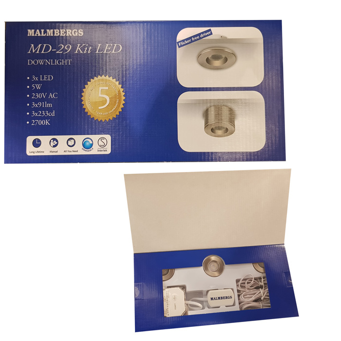 md-29-led-kit-alu-malmbergs-9974493 3er Set LED Spots Einbau & Aufbau dimmbar Alu IP44 36mm MD-29 LED Kit Satin Malmbergs 9974493