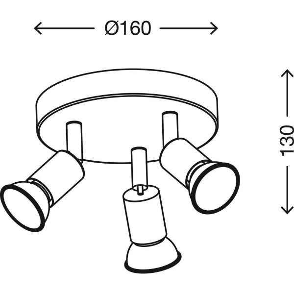 2906-034-abmessungen LED Deckenstrahler rund 3flg silber inkl. GU10 LED schwenkbar PICCO 2906-034 Briloner