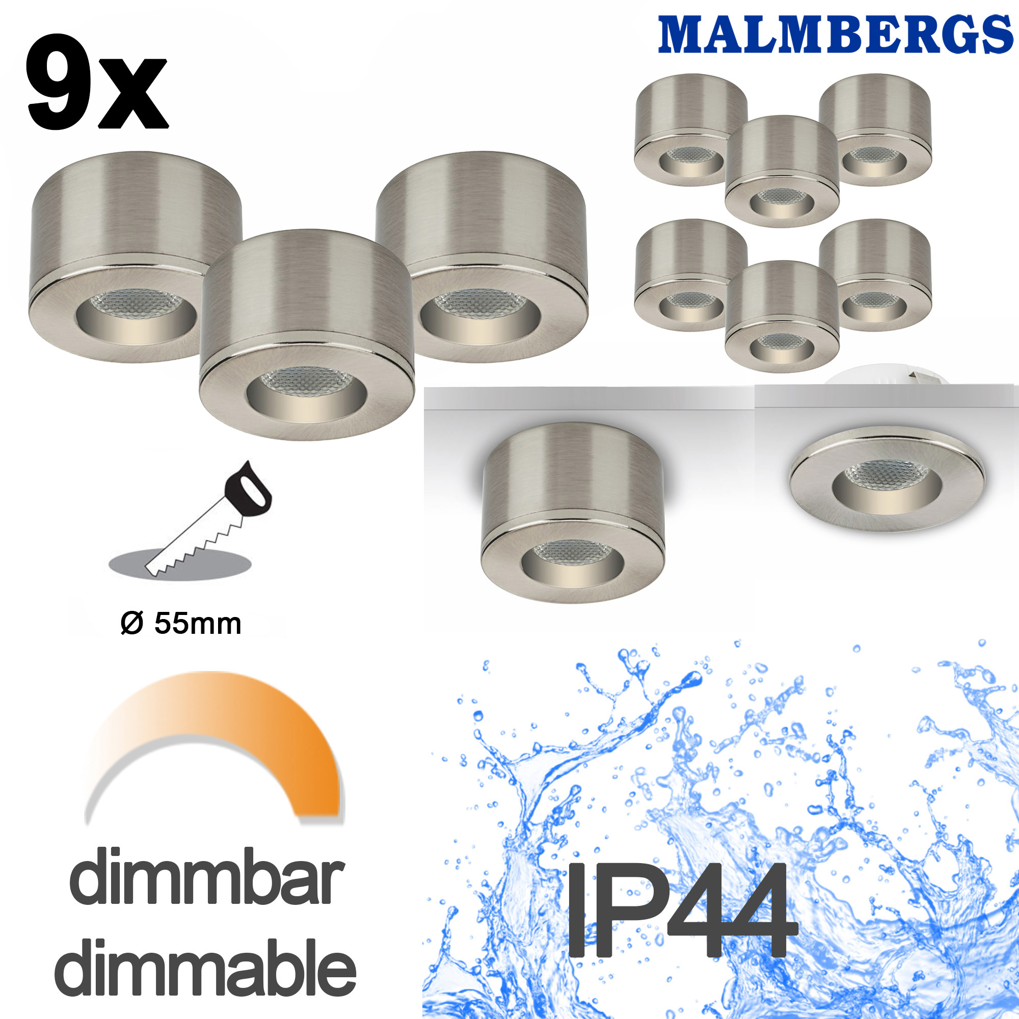 9er Set LED Spots Einbau & Aufbau dimmbar Alu IP44 55mm MD-31 – Stilvolle Beleuchtung für dein Zuhause 9er Set LED Spots Einbau & Aufbau dimmbar Alu IP44 55mm MD-31 – Stilvolle Beleuchtung für dein Zuhause
