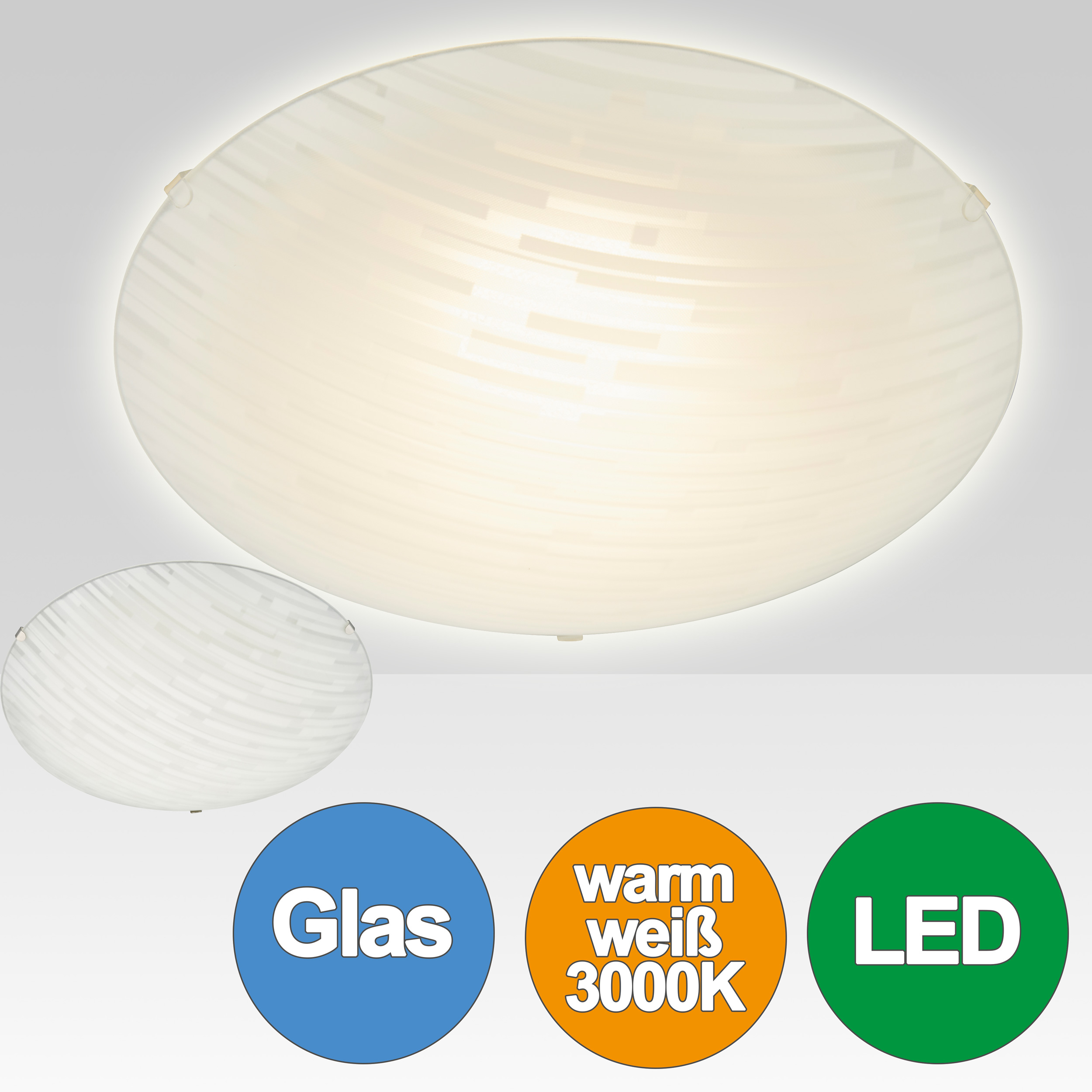 Runde LED Deckenleuchte NOVO Glas weiß mit Streifen 30cm – Stilvolle Beleuchtung für dein Zuhause Runde LED Deckenleuchte NOVO Glas weiß mit Streifen 30cm – Stilvolle Beleuchtung für dein Zuhause