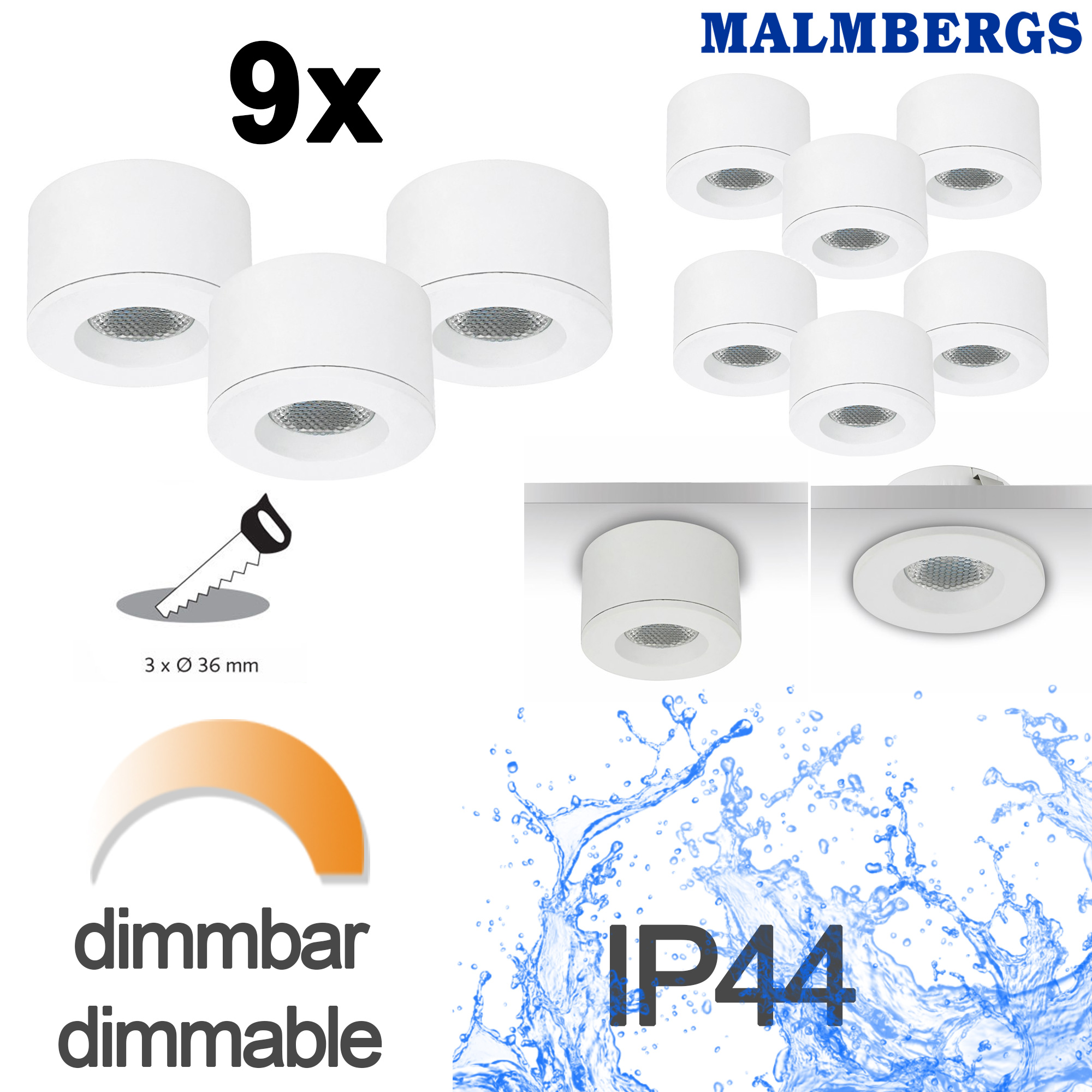 Malmbergs MD-29 LED Kit weiß 9er Set LED Spots Einbau & Aufbau dimmbar IP44 36mm – Stilvolle Beleuchtung für dein Zuhause Malmbergs MD-29 LED Kit weiß 9er Set LED Spots Einbau & Aufbau dimmbar IP44 36mm – Stilvolle Beleuchtung für dein Zuhause