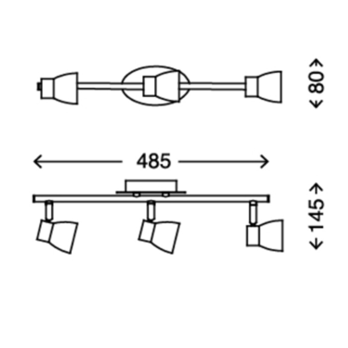 2914-032-abmessungen LED Deckenstrahler 3flg nickel-matt schwenkbar inkl GU10 FOUR Briloner 2914-032