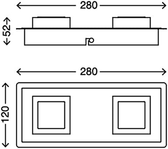 3532-021-abmessungen Kleine LED Wand- & Deckenleuchte Aufputz-Spot 2flg 28x12cm rechteckig Briloner 3532-021