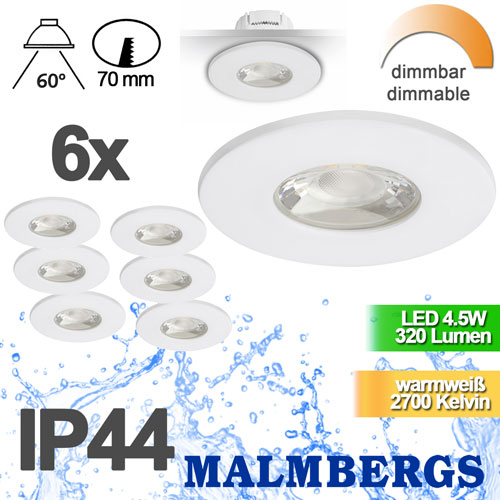 6er-set-led-deckenspot-weiss-dimmbar-80mm-warmweiss-flach-ip44-bad-230v-rund-einbauspots-sehr-flach-MD-881-malmbergs-9974490-saasil-de 6x LED Einbauspot weiß dimmbar 4,5W 80mm warmweiß IP44 ? 6er Set Einbaustrahler LED dimmbar Badezimmer ? Spot Decke LED einbauen LED Spots 230V zum dimmen ?