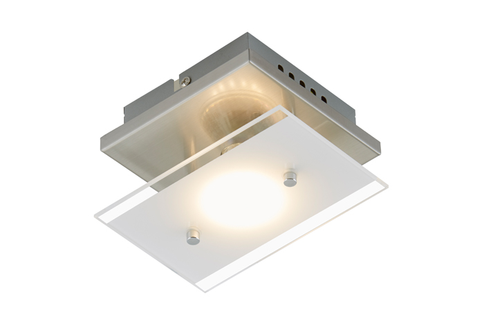 3596-012-briloner-Kleine-LED-Wand-Deckenleuchte-TELL-mit-Glas-nickel-matt Kleine LED Wandlampe Deckenlampe aus Glas satiniert 12x15cm TELL Briloner 3596-012
