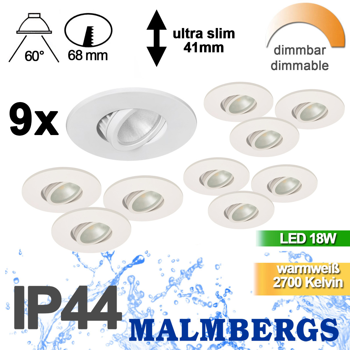 9er Set LED Spots dimmbar weiß schwenkbar 18W IP44 MD-350 – Stilvolle Beleuchtung für dein Zuhause 9er Set LED Spots dimmbar weiß schwenkbar 18W IP44 MD-350 – Stilvolle Beleuchtung für dein Zuhause