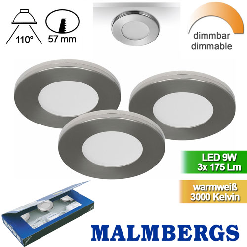 4-led-einbau-spots-dimmbar-silber-rund-3er-set-ultra-flach-einbaustrahler-malmbergs-9974364-saasil-de 3er Set LED Einbau Spots dimmbar silber 9W 75mm ultra slim ? Einbaustrahler LED dimmbar silber rund ? Spot Decke LED einbauen LED Spots 230V zum dimmen günstig