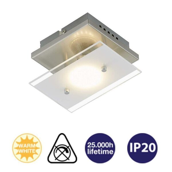 3596-012-briloner-tell-deckenlampe-wandlampe-glas-nickel-led-gu10-3w Kleine LED Wandlampe Deckenlampe aus Glas satiniert 12x15cm TELL Briloner 3596-012