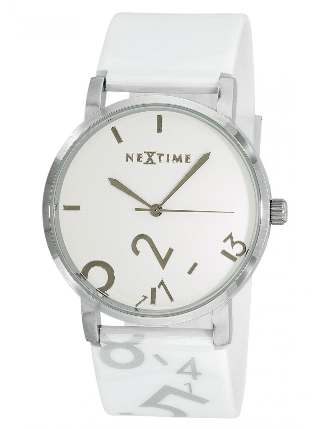 dropped-watch-armbanduhr-6002-46cm Watchers Armbanduhr Nextime 6002 DROPPED Amrbanduhr Herren Damen Kinder Uhr Silikon Weiß Chrom