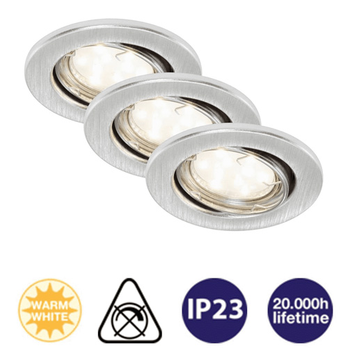 1-gu10-einbau-spots-aluminium-schwenkbar-inkl-3w-led-einbaustrahler-alu-einbauleuchte-austauschbar-ohne-trafo-briloner-7225-039-saasil-de 3er Set Einbau Spots Alu rund schwenkbar GU10 inkl. 3W LED ? Einbaustrahler LED Aluminium rund ? Spot Decke LED Spots 230V Birne austauschbar günstig