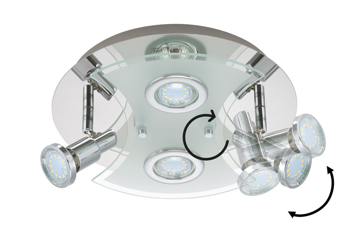 5-2159-048LM-deckenlampe-mit-strahlern-birne-austauschbar-wohnzimmerlampe LED Deckenleuchte 4-flammig Metall Glas schwenkbar inkl LED GU10 2159-048LM von Briloner